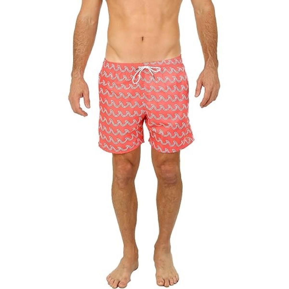 Uzzi Amphibious Gear Mens XXL Coral Orange Surf Wave Print Swim Trunks 1836